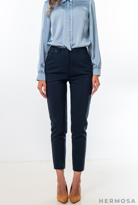 Pantaloni conici din tercot elastic Judy bleumarin - Img 3