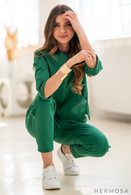 Pantaloni de Trening Adelyn din Tricot Verde - Img 4