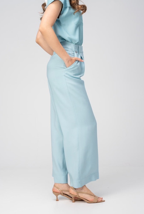 Pantaloni Meda Aqua palazzo din modal, cu talie înaltă - Img 4