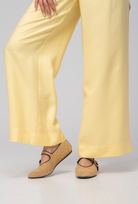 Pantaloni Meda Galben palazzo din modal, cu talie înaltă - Img 3