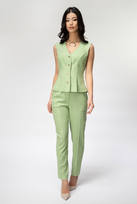Pantaloni uni din in cu un croi drept si o cadere fluida si rafinata RENATA, Hermosa, olive - Img 3