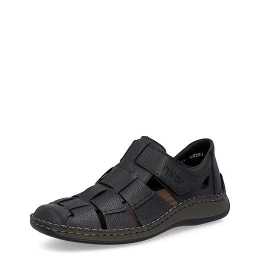 Pantofi barbati de vara din piele naturala, Rieker 05281-00, negru - Img 2