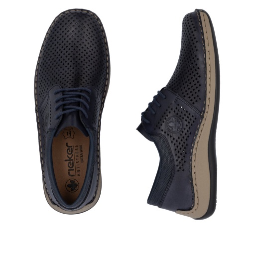 Pantofi Bărbați Rieker 05213-14 din Piele Naturală Perforată Bleumarin - Img 3