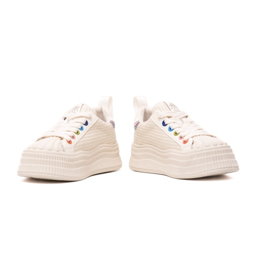 Pantofi dama casual, piele naturala si textil, 6LMQ60011A-F3, alb multicolor - Img 5
