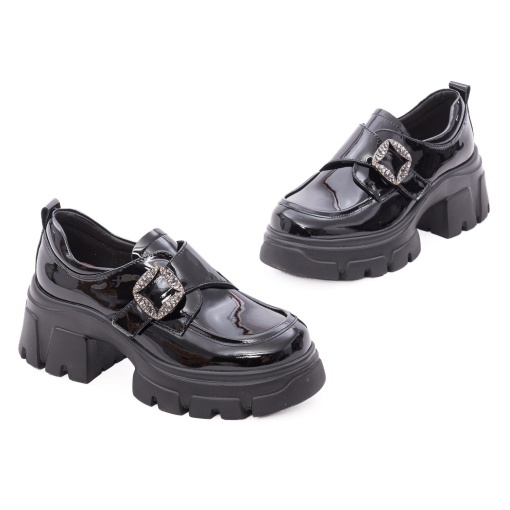 Pantofi dama eleganti din piele naturala lacuita, PASS Collection, 1M490031A, negru - Img 2
