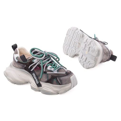 Pantofi dama sport din piele mix, PASS Collection, 1LY90023B, gri diverse - Img 4