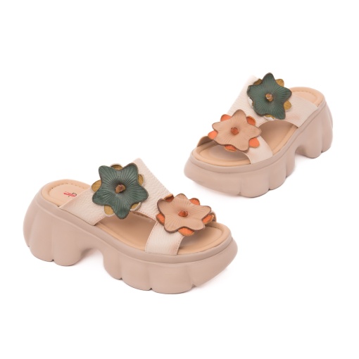 Papuci dama din piele naturala, PASS Collection, 3OLY60001A 03-N, bej - Img 2