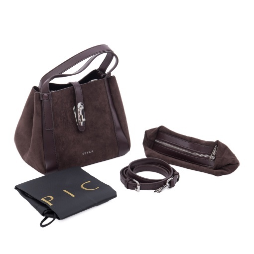 Poseta dama din piele mix, Epica 1YZ90008A C4-Z, maro inchis - Img 2