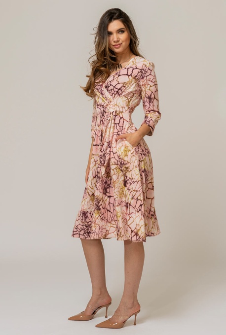 Rochie ampla, midi, imprimata cu detalii spectaculoase ANISIA, Hermosa, roz pudra - Img 3