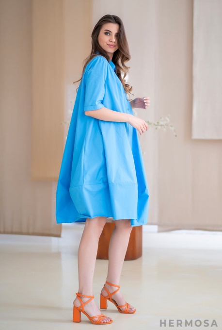 Rochie Hermosa din bumbac Roxena albastra - Img 4