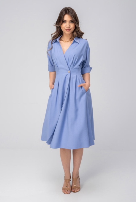 Rochie Larina damă bleu, cu croi amplu și talie marcată - Img 8