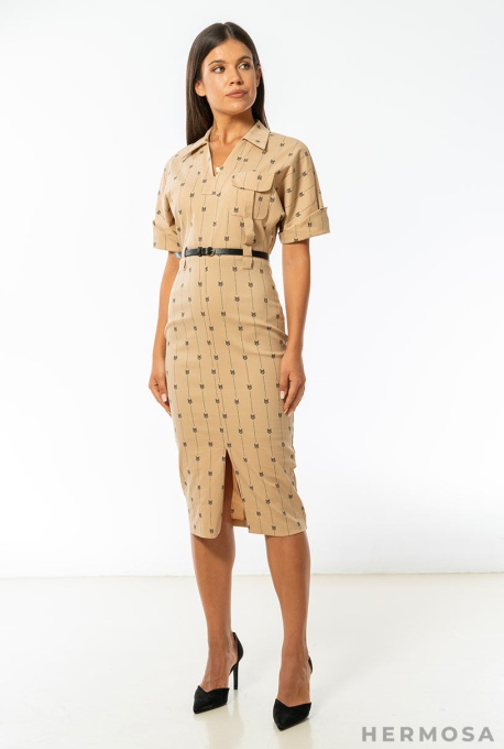 Rochie midi din gabardin elastic Camila cu imprimeu geometric - Img 4