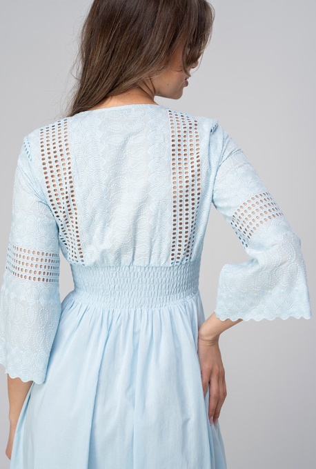 Rochie uni din bumbac cu un croi amplu, FANCY, Hermosa, bleu - Img 4