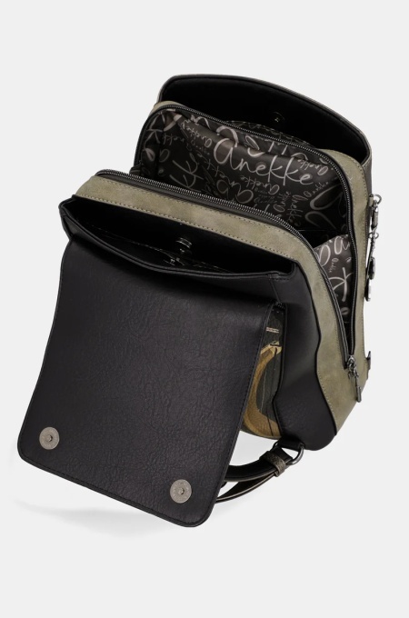 Rucsac damă ORCHESTRA WITH FLAP din piele ecologica, Anekke 43805-270 Kaki Multicolor - Img 6