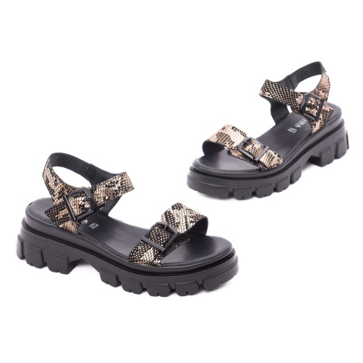 Sandale dama din piele intoarsa, Karisma V4VA60002C O7-I, negru print - Img 2