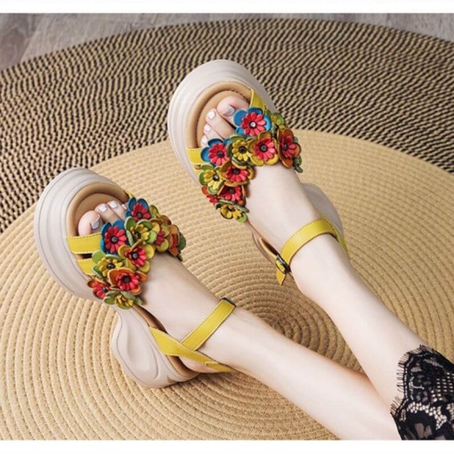 Sandale dama din piele naturala, PASS Collection 3OLY80012 08, galben - Img 3
