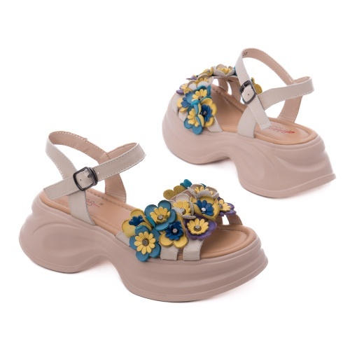 Sandale dama din piele naturala, PASS Collection 3OLY80012A 52-N, crem - Img 3