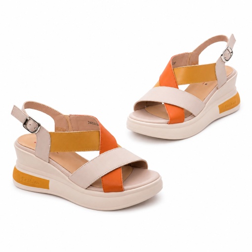Sandale dama din piele naturala, PASS Collection J8J880012C 03-N, bej multicolor - Img 2