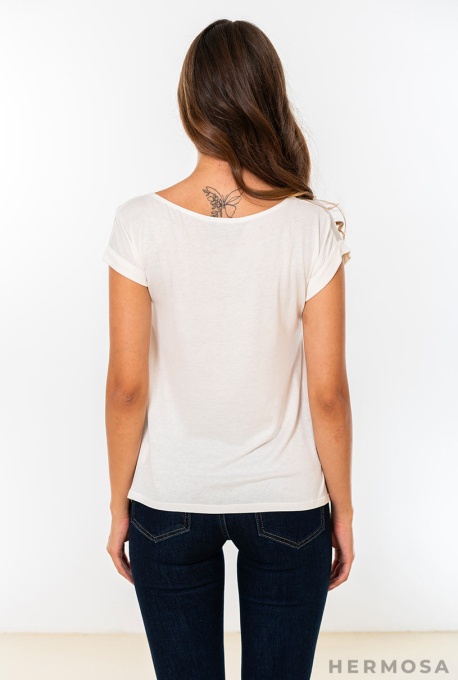 Tricou din vâscoză cu imprimeu artistic - Img 2