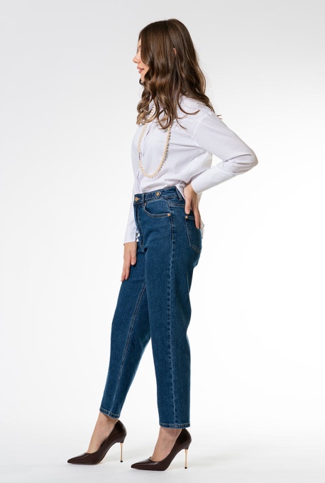 Blugi mom fit cu talie inalta, Hermosa 35870, bleumarin - Img 6