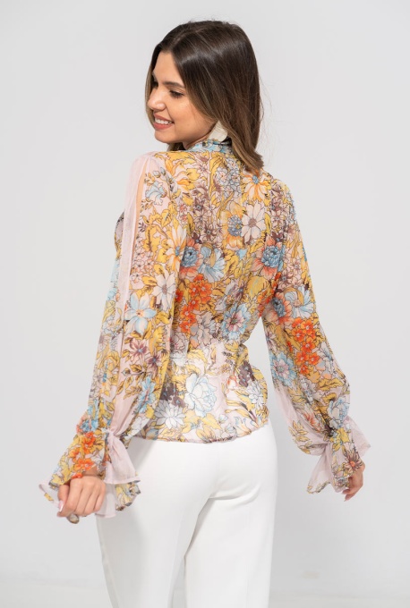 Bluza din sifon gofrat cu imprimeu floral AISHA, Hermosa, multicolor - Img 6