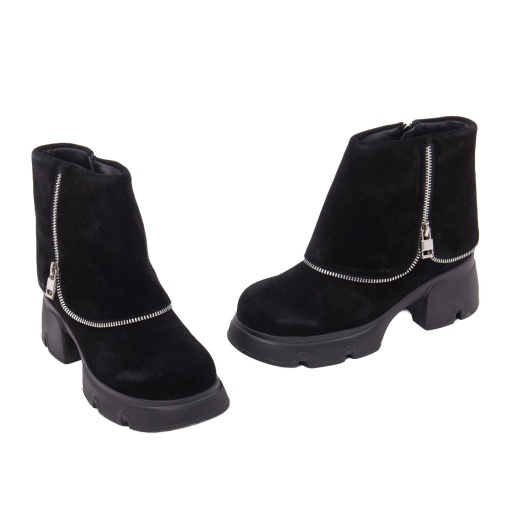Botine dama din piele naturala intoarsa, PASS Collection 1M490015A 01-I, negru - Img 2