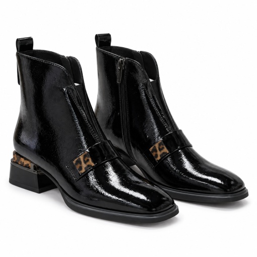 Botine dama din piele naturala lacuita, Epica 322B901-A25-ZP170B 01-L, negru - pereche paralela