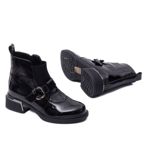 Botine dama din piele naturala lacuita, Karisma 7QXS70015B 01-L, negru - Img 4