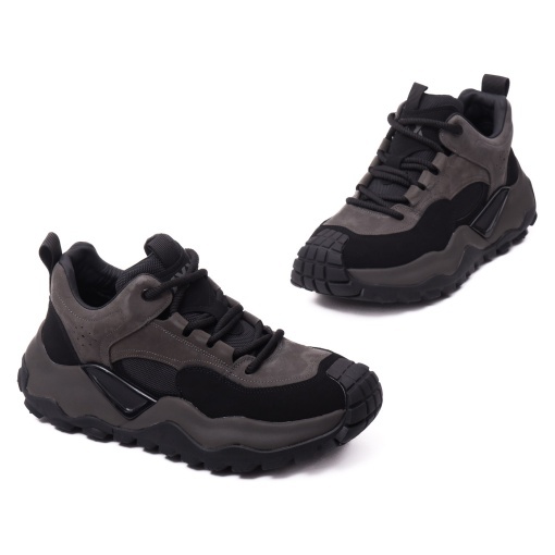 Ghete barbati din piele si textil, Gryxx, 1MB69086-13A 01-Z, gri - Img 2