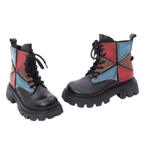 Ghete dama din piele naturala, Gryxx 1LY90018A L2-N, negru multicolor - Img 7