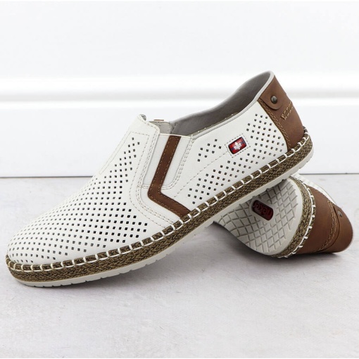 Mocasini bărbați Rieker B5297-80 albi – Piele naturală perforată - Img 7