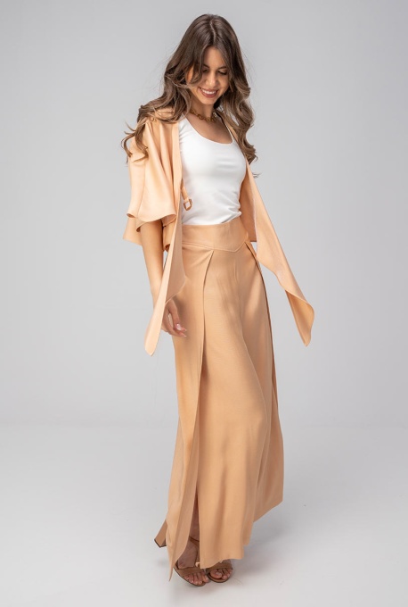 Pantaloni uni din rayon cu croi palazzo GIZEL, Hermosa, bej - Img 11