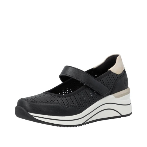 Pantofi casual de vara perforati din piele naturala, Remonte D0T21-03, negru - Img 2