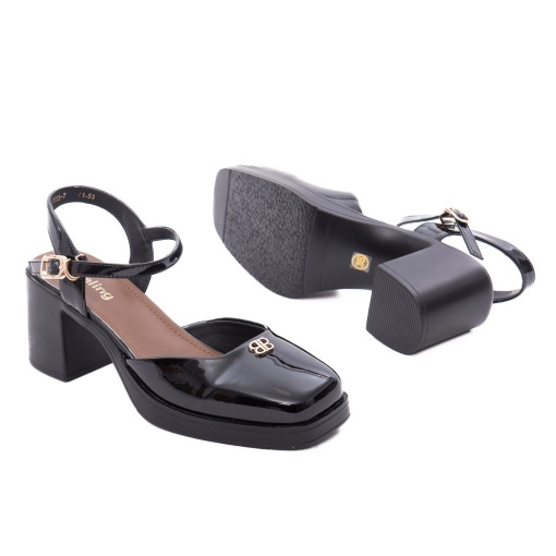 Pantofi dama eleganti din piele naturala lacuita, Feeling 3533-7, negru - Img 4