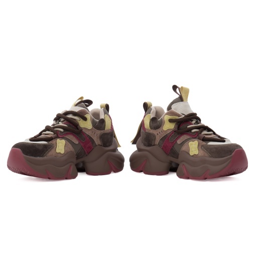 Pantofi dama sport din piele mix, Feeling, 3703, kaki multicolor - Img 5
