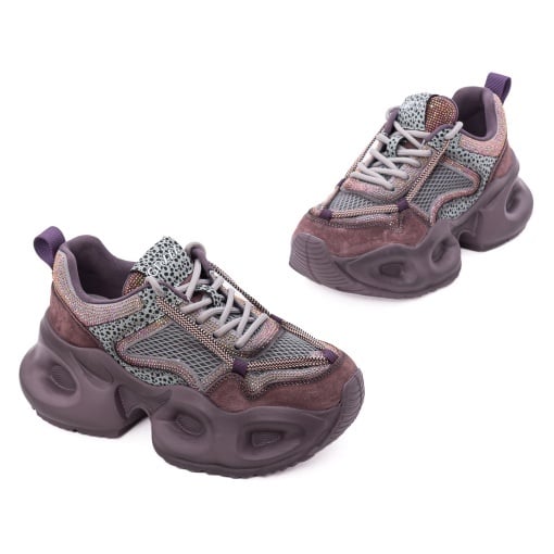 Pantofi dama sport din piele mix, Gryxx 1SW90002A 19-Z, mov multicolor - Img 2