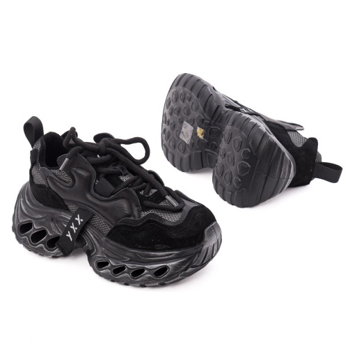 Pantofi dama sport din piele mix, Gryxx 1SW90005A 01-Z, negru - Img 4