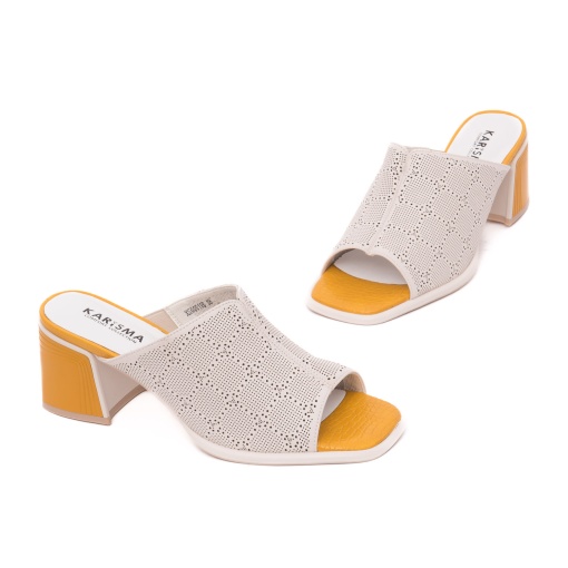 Papuci dama din piele naturala, KARISMA, 7QXS60019B 52-N, crem - Img 2