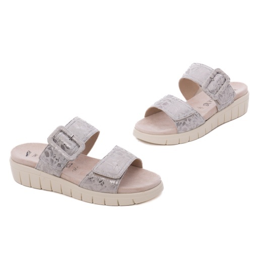 Papuci dama din piele naturala nabuc, Caprice 9-27203-44 155 OFFWHITE/SILVE, argintiu - Img 2
