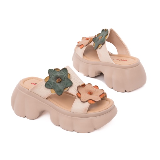 Papuci dama din piele naturala, PASS Collection, 3OLY60001A 03-N, bej - Img 3