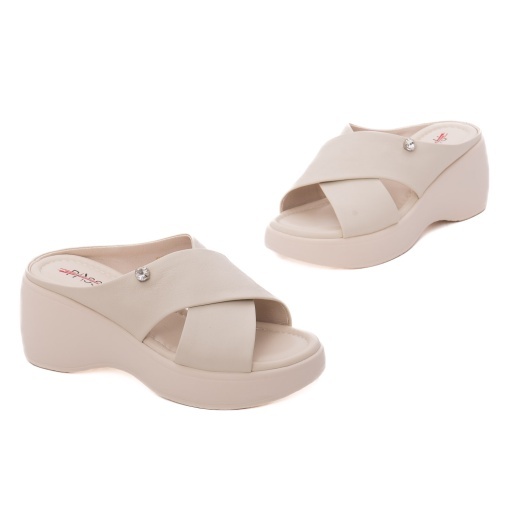 Papuci dama din piele naturala, PASS Collection 9NMA80004B 52-N, crem - Img 2