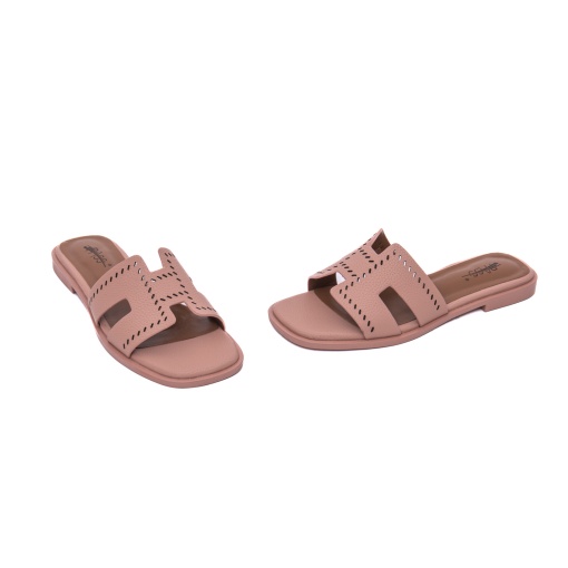 Papuci damă roz pudrat piele naturală Pass Collection 7QXS60029D 10-N, perforații, slip-on - Img 2