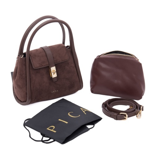 Poseta dama din piele mix, Epica 1YZ90009D C4-Z, maro inchis - Img 2