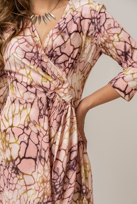 Rochie ampla, midi, imprimata cu detalii spectaculoase ANISIA, Hermosa, roz pudra - Img 4