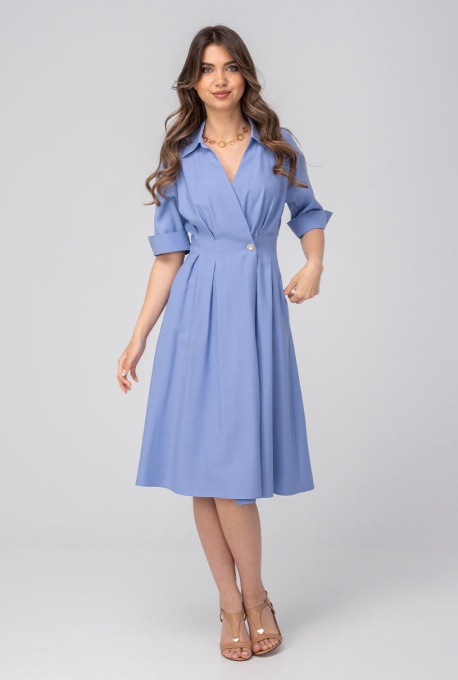 Rochie Larina damă bleu, cu croi amplu și talie marcată - Img 5