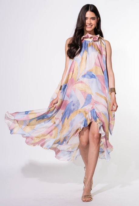 Rochie lejera din satin cu imprimeu abstract XIMENA, Hermosa, multicolor - Img 5