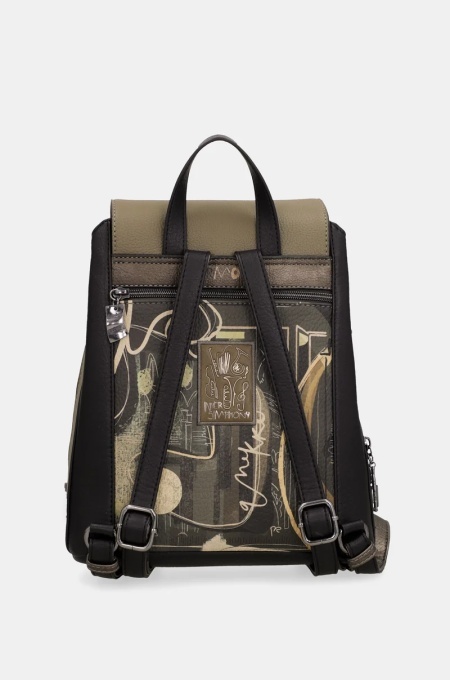 Rucsac damă ORCHESTRA WITH FLAP din piele ecologica, Anekke 43805-270 Kaki Multicolor - Img 3