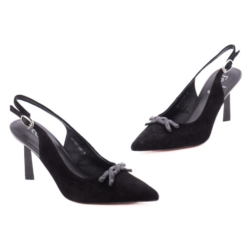 Saboti dama eleganti din piele naturala nabuc, Feeling D47-8328, negru - Img 2