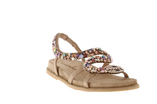 Sandale Damă Alma en Pena V267104 din Piele Întoarsă Bej cu Cristale Multicolore - Img 3