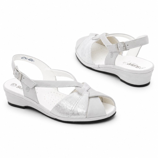 Sandale dama din piele naturala, Suave SU0012T NICE 50-N, gri deschis - Img 3